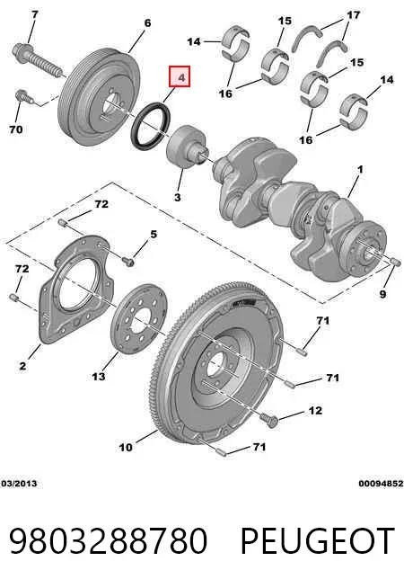 Vedação dianteira de cambota de motor 9803288780 Peugeot/Citroen