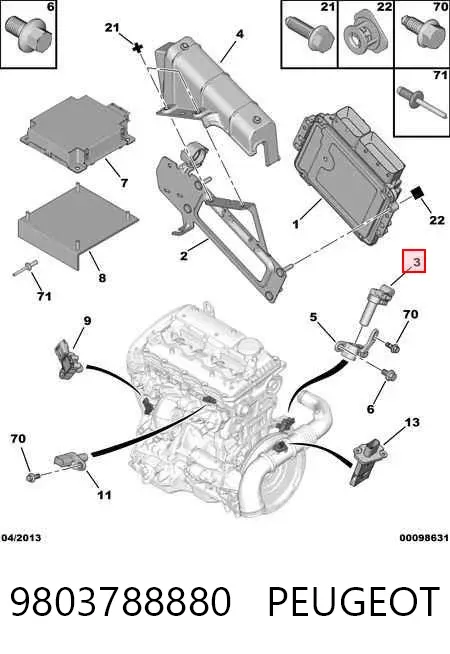Sensor de posição (de revoluções) de cambota 9803788880 Peugeot/Citroen