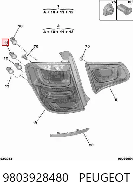 Lanterna traseira direita externa 9803928480 Peugeot/Citroen