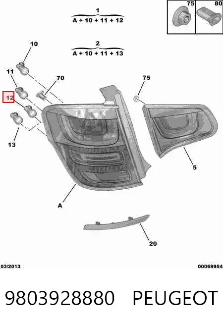 Lanterna traseira esquerda externa 9803928880 Peugeot/Citroen