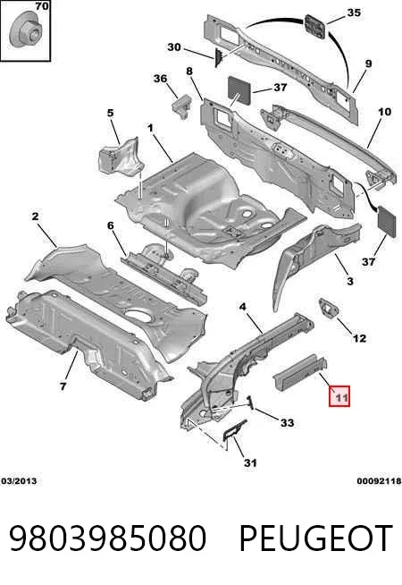 Longarina de chassi traseira direita 9803985080 Peugeot/Citroen