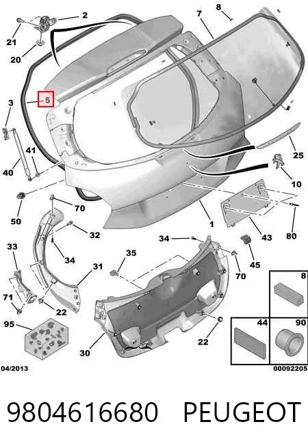Compactador de porta-malas (de 3ª/5ª porta traseira) 9804616680 Peugeot/Citroen