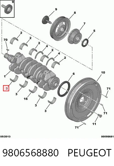 Folhas inseridas principais de cambota, kit, padrão (STD) 9806568880 Peugeot/Citroen