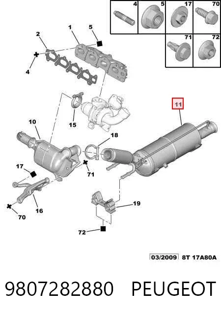 Filtro de partículas do sistema dos gases de escape 9807282880 Peugeot/Citroen