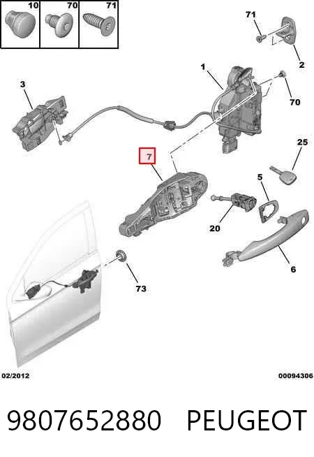 Suporte de maçaneta externa da porta traseira direita 9807652880 Peugeot/Citroen