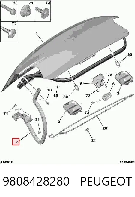 Gozno de tampa de porta-malas 9808428280 Peugeot/Citroen
