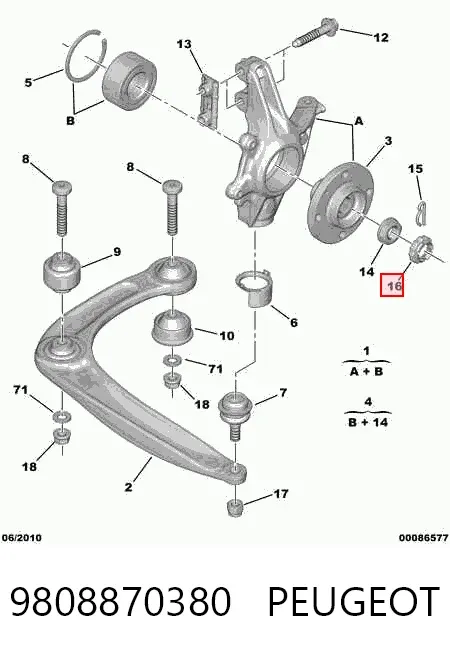 Arruela de porca de cubo dianteiro 9808870380 Peugeot/Citroen
