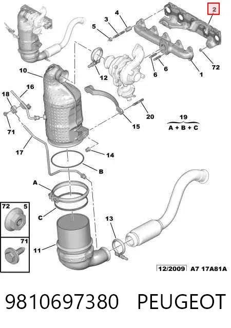 Vedante de tubo coletor de escape 9810697380 Peugeot/Citroen