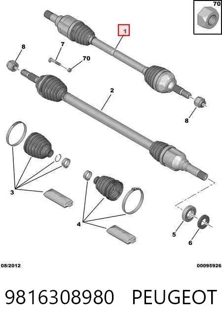 Semieixo (acionador) dianteiro esquerdo 9816308980 Peugeot/Citroen