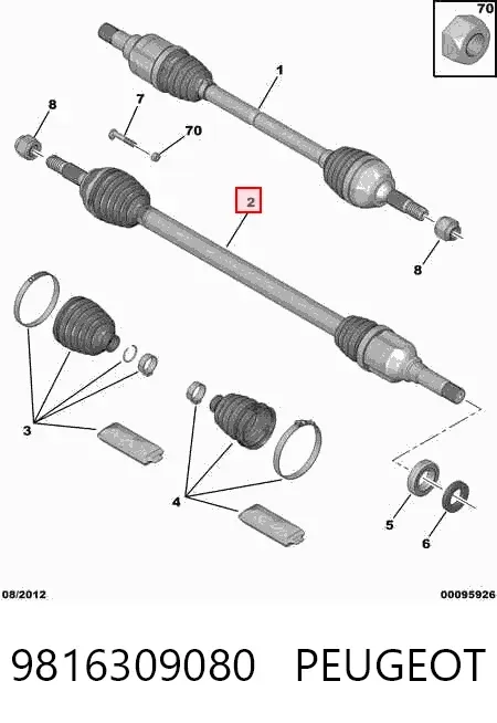 Semieixo (acionador) dianteiro direito 9816309080 Peugeot/Citroen