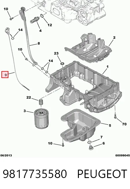 Sonda (indicador) do nível de óleo no motor 9817735580 Peugeot/Citroen