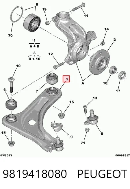Braço oscilante inferior direito de suspensão dianteira 9819418080 Peugeot/Citroen
