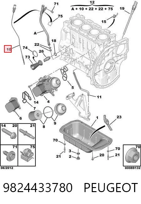 Sonda (indicador) do nível de óleo no motor 9824433780 Peugeot/Citroen