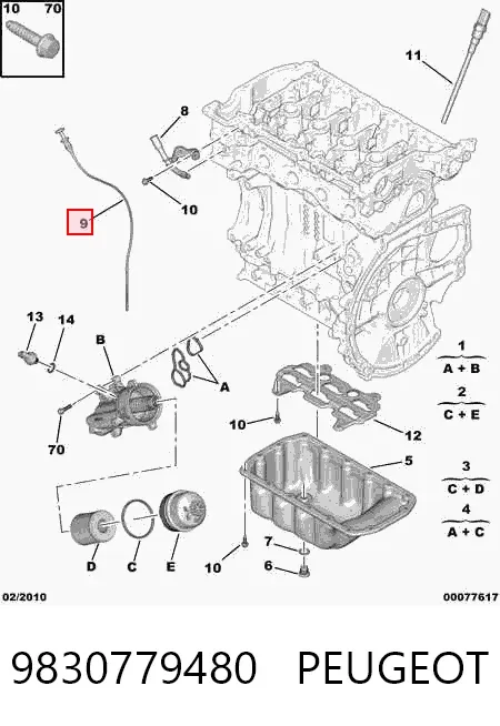 Sonda (indicador) do nível de óleo no motor 9830779480 Peugeot/Citroen