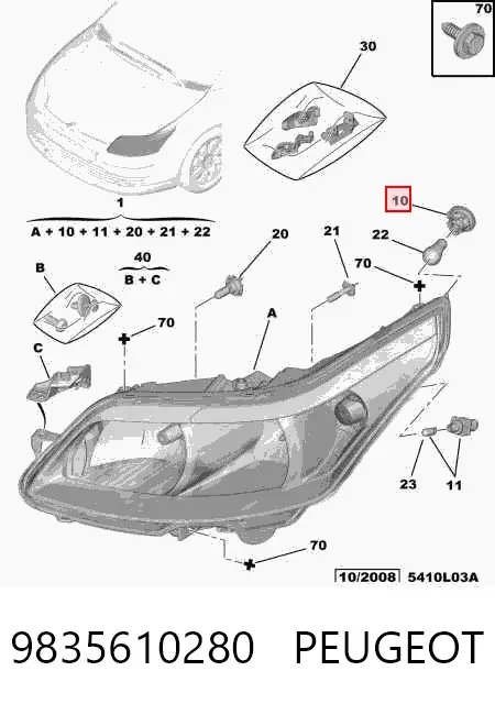 Luz direita 9835610280 Peugeot/Citroen