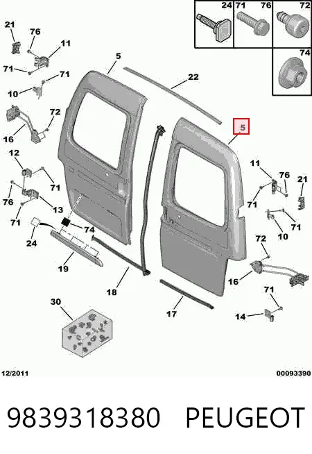 Porta batente traseira direita de furgão 9839318380 Peugeot/Citroen