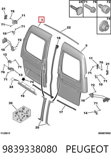 Porta batente traseira esquerda de furgão 9839338080 Peugeot/Citroen