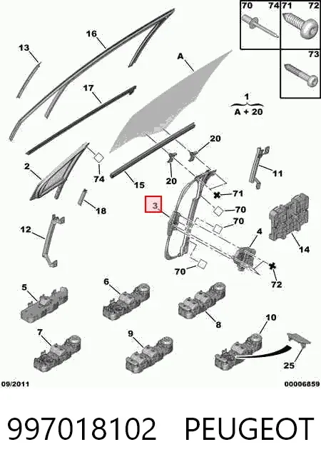 Mecanismo de acionamento de vidro da porta dianteira esquerda 997018102 Peugeot/Citroen