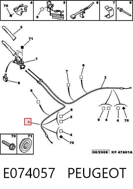 Cabo traseiro direito/esquerdo do freio de estacionamento E074057 Peugeot/Citroen