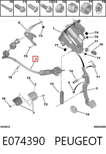 Cabo de embraiagem E074390 Peugeot/Citroen
