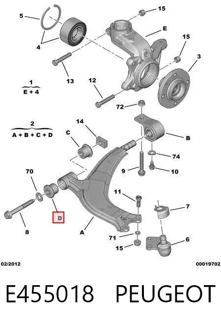 Braço oscilante inferior direito de suspensão dianteira E455018 Peugeot/Citroen
