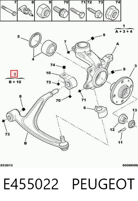 Braço oscilante inferior direito de suspensão dianteira E455022 Peugeot/Citroen