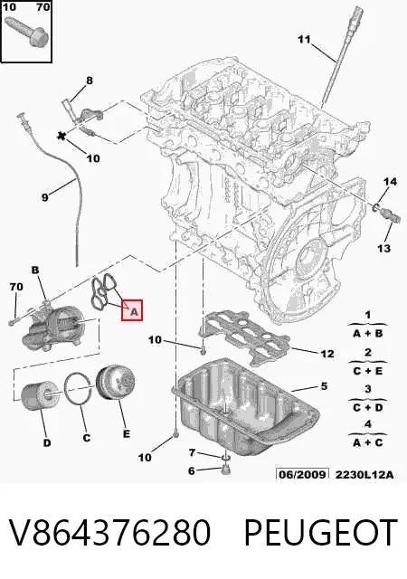 Caixa do filtro de óleo V864376280 Peugeot/Citroen
