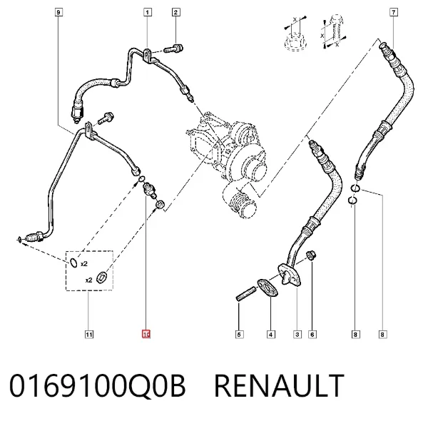 Tubo de ligação de união de tubo de derivação de óleo de turbina com unidade 0169100Q0B Nissan/Infiniti