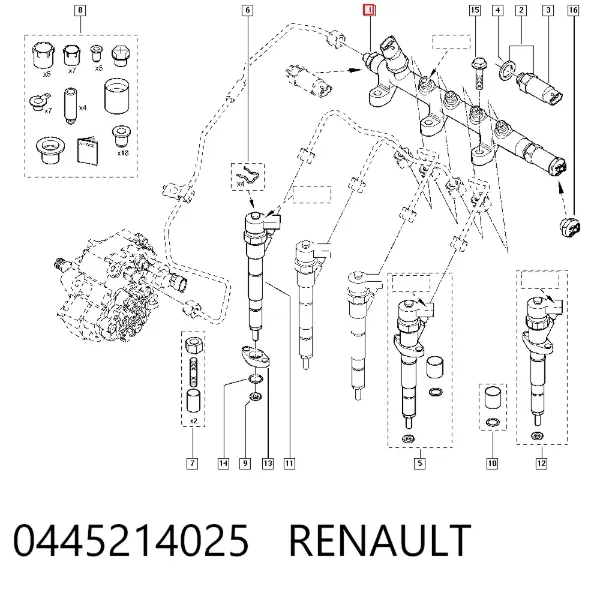 Distribuidor de combustível (rampa) 0445214025 Renault (RVI)