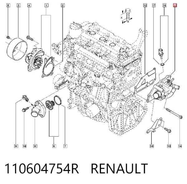 Flange do sistema de esfriamento (união em T) 110604754R Renault (RVI)