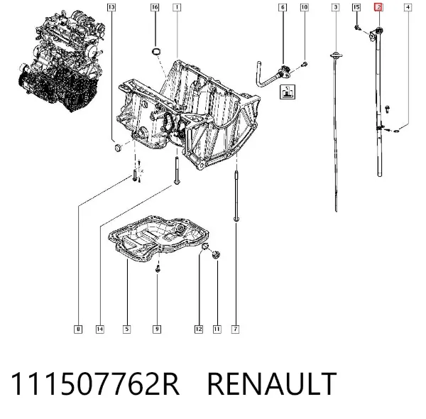 Guia de sonda indicador do nível de óleo no motor 111507762R Renault (RVI)