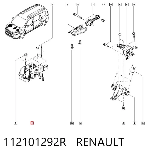Coxim (suporte) direito de motor 112101292R Renault (RVI)