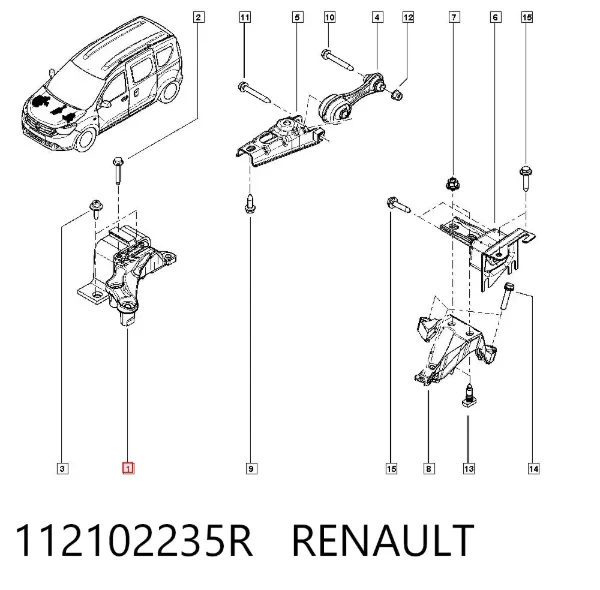Coxim (suporte) direito dianteiro de motor 112102235R Renault (RVI)