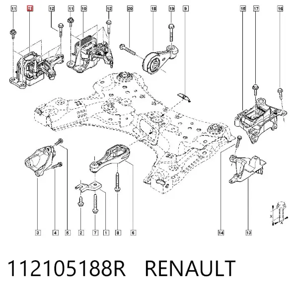 Coxim (suporte) direito dianteiro de motor 112105188R Renault (RVI)