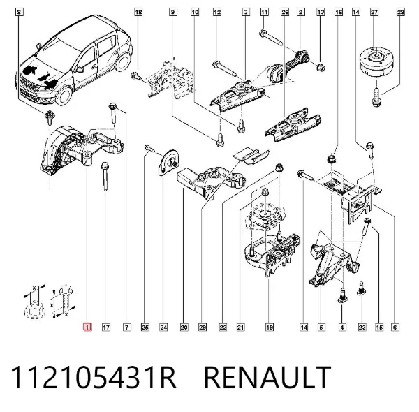 Coxim (suporte) direito de motor 112105431R Renault (RVI)