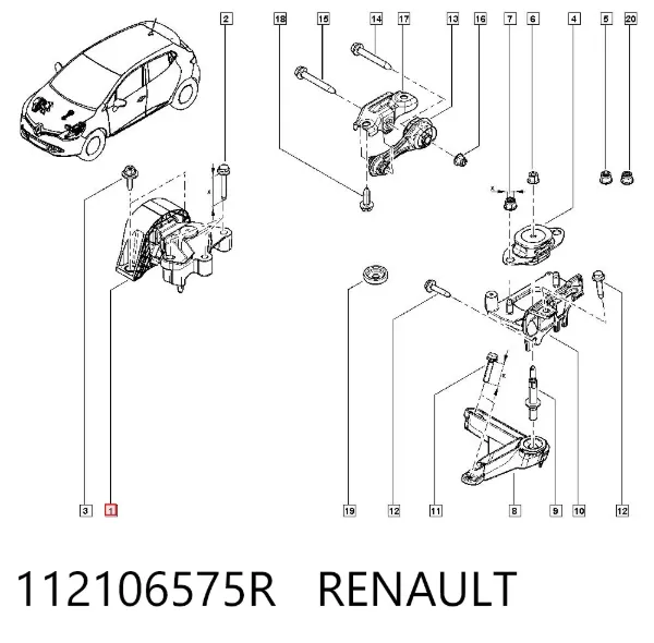 Coxim (suporte) direito de motor 112106575R Renault (RVI)