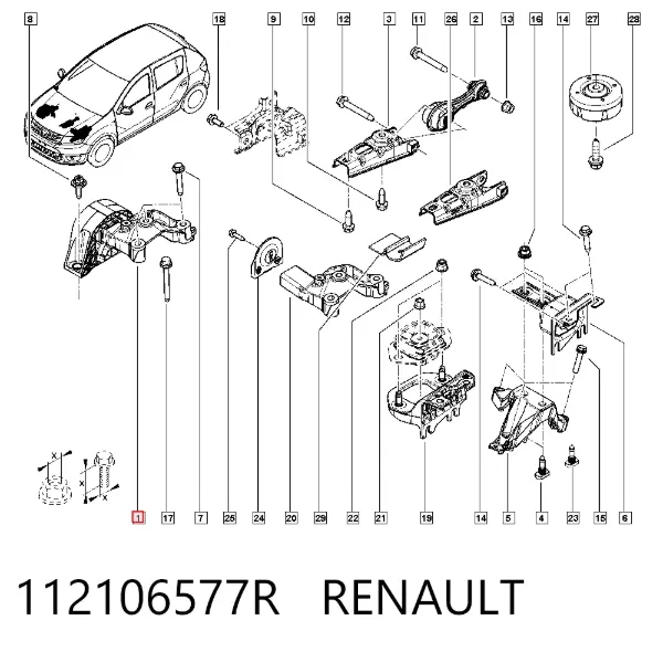 Coxim (suporte) direito de motor 112106577R Renault (RVI)