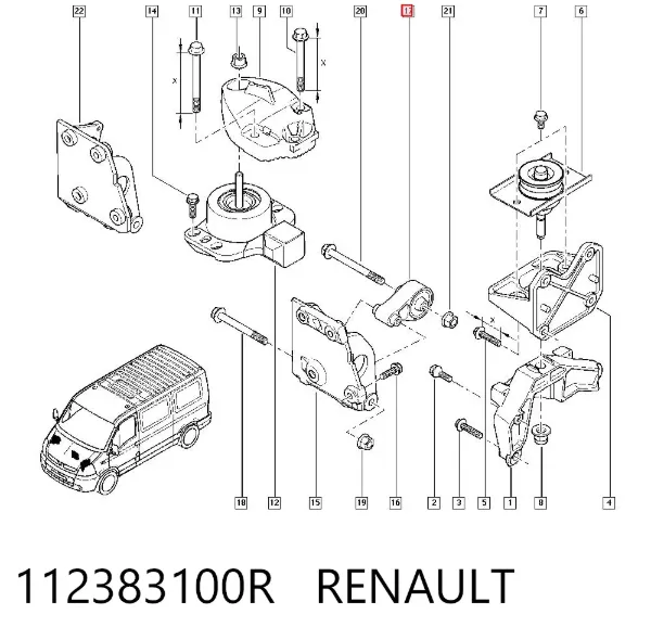 Coxim (suporte) traseiro de motor 112383100R Renault (RVI)