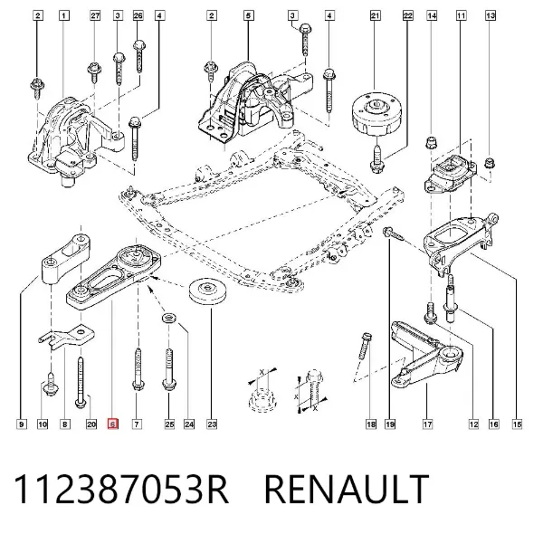 Coxim (suporte) traseiro de motor 112387053R Renault (RVI)