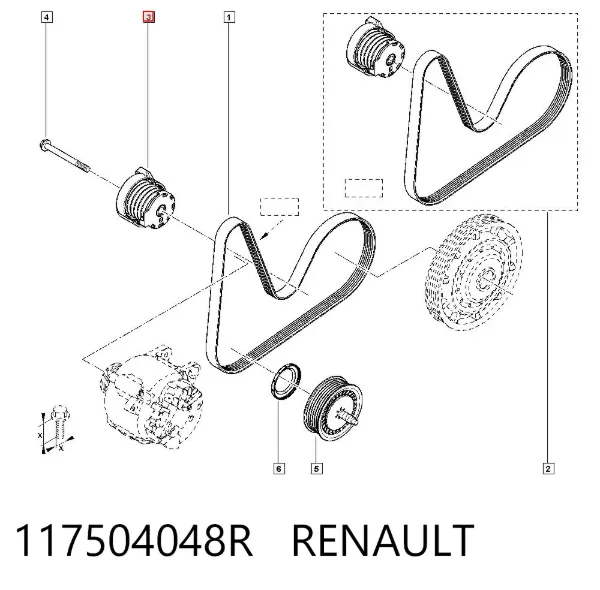 Rolo de reguladora de tensão da correia de transmissão 117504048R Renault (RVI)