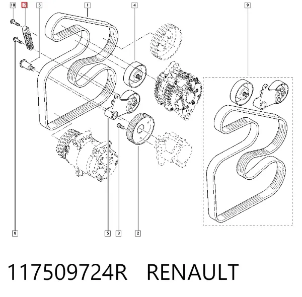 Reguladora de tensão da correia de transmissão 7701069613 Nissan/Infiniti