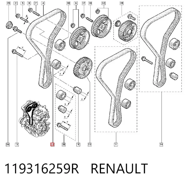 Rolo parasita da correia do mecanismo de distribuição de gás 119316259R Renault (RVI)