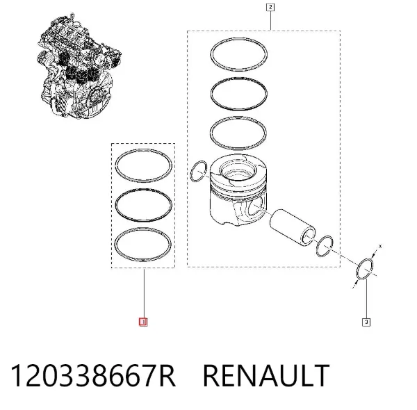 Anéis do pistão para 1 cilindro, STD. 120338667R Renault (RVI)