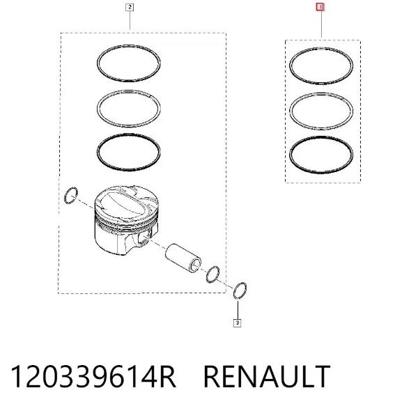 Anéis do pistão para 1 cilindro, STD. 120339614R Renault (RVI)