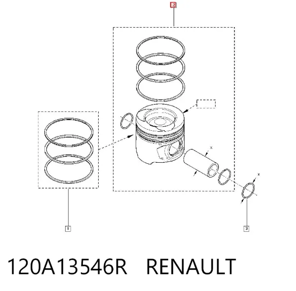 Pistão do kit para 1 cilindro, STD 120A13546R Renault (RVI)