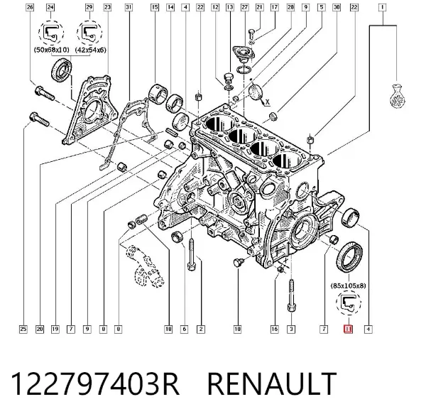Vedação traseira de cambota de motor 122797403R Renault (RVI)