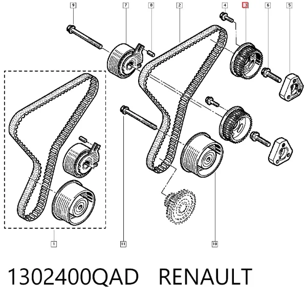 Engrenagem de cadeia da roda dentada da árvore distribuidora de motor 1302400QAD Renault (RVI)