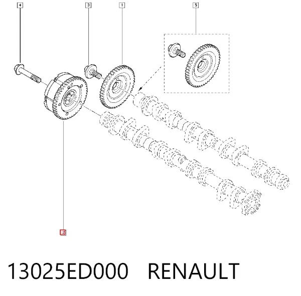 Engrenagem de cadeia de roda dentada da árvore distribuidora de admissão de motor 13025ED000 Renault (RVI)