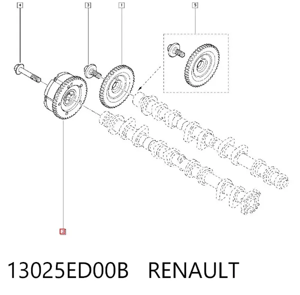 Engrenagem de cadeia de roda dentada da árvore distribuidora de admissão de motor 13025ED00B Renault (RVI)