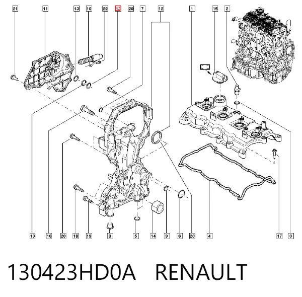 Vedação dianteira da árvore distribuidora de motor 130423HD0A Renault (RVI)